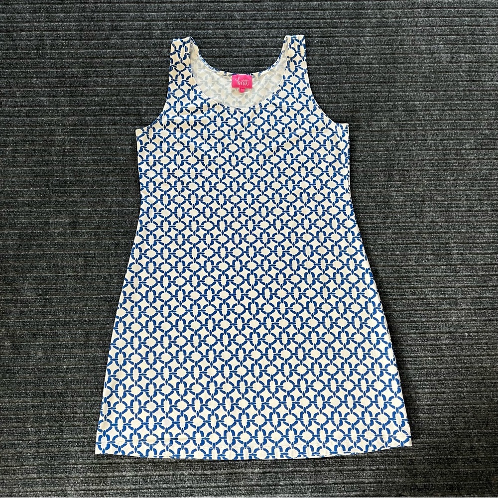 Blue and White Geometric Pattern Sleeveless Dress Size L